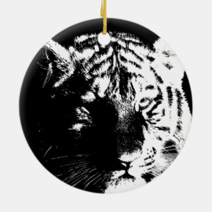 Zwarte en witte Pop Art Tiger Keramisch Ornament