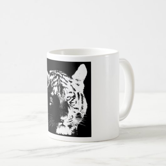 Zwarte en witte Pop Art Tiger Koffiemok (Voorkant rechts)
