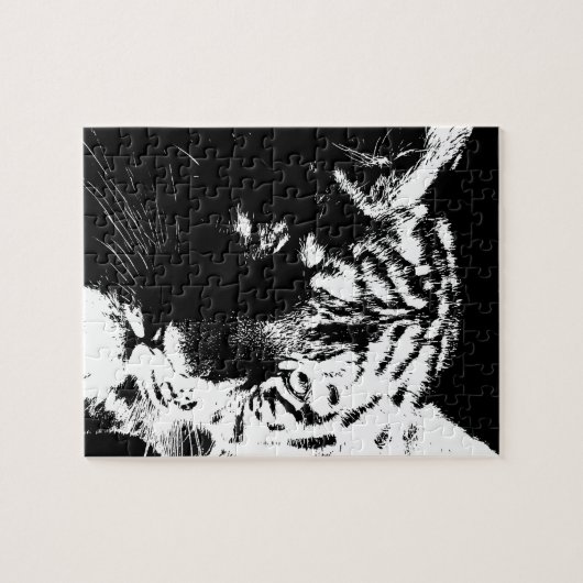 Zwarte en witte Pop Art Tiger Legpuzzel (Horizontaal)