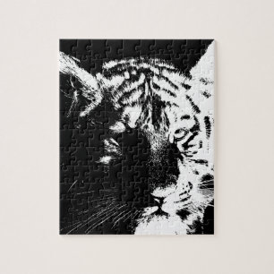 Zwarte en witte Pop Art Tiger Legpuzzel