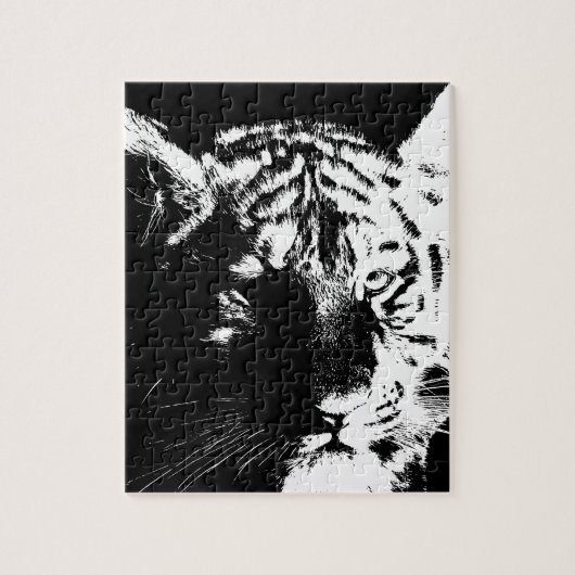 Zwarte en witte Pop Art Tiger Legpuzzel (Verticaal)