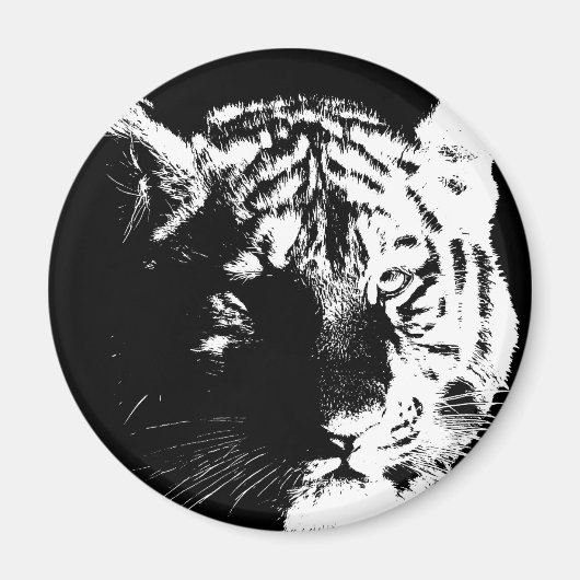 Zwarte en witte Pop Art Tiger Magneet (Voorkant)