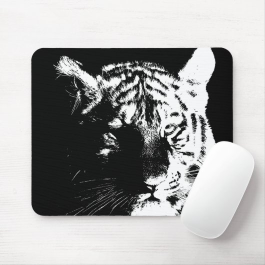 Zwarte en witte Pop Art Tiger Muismat (Met muis)