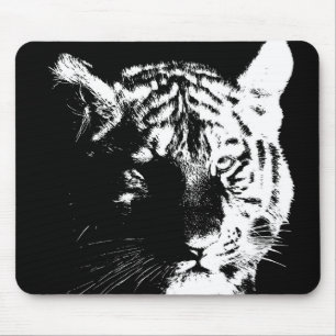 Zwarte en witte Pop Art Tiger Muismat