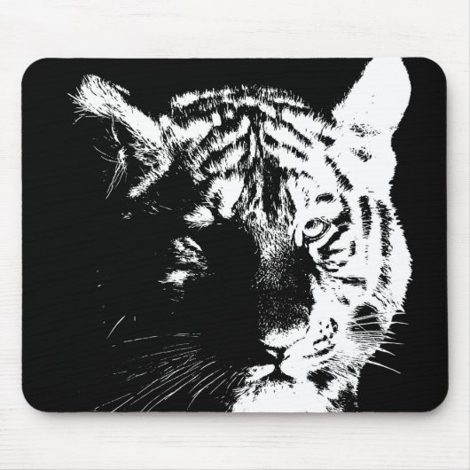 Zwarte en witte Pop Art Tiger Muismat (Voorkant)