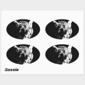 Zwarte en witte Pop Art Tiger Ovale Sticker (Vel)