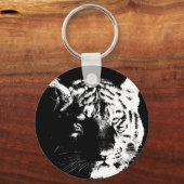 Zwarte en witte Pop Art Tiger Sleutelhanger (Voorkant)