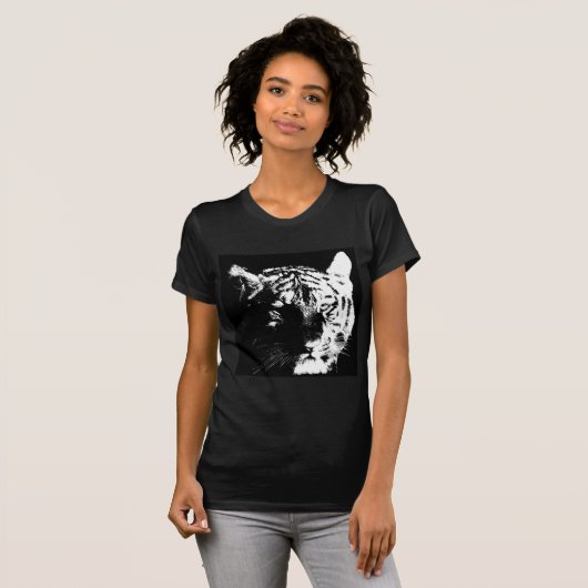 Zwarte en witte Pop Art Tiger T-shirt (Voorkant volledig)