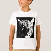 Zwarte en witte Pop Art Tiger T-shirt (Voorkant)