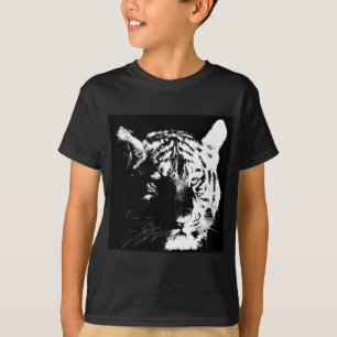 Zwarte en witte Pop Art Tiger T-shirt