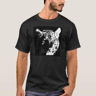 Zwarte en witte Pop Art Tiger T-shirt