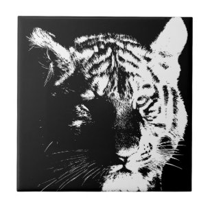 Zwarte en witte Pop Art Tiger Tegeltje