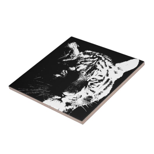 Zwarte en witte Pop Art Tiger Tegeltje (Zijkant)