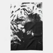 Zwarte en witte Pop Art Tiger Theedoek (Verticaal)