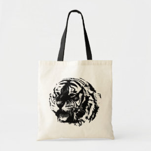 Zwarte en witte Pop Art Tiger Tote Bag