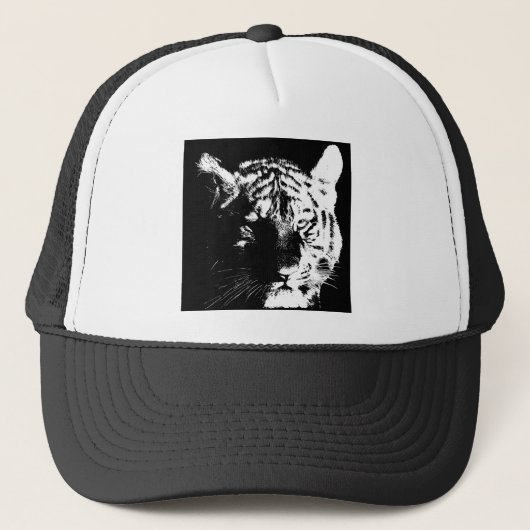 Zwarte en witte Pop Art Tiger Trucker Pet (Voorkant)