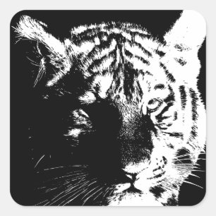 Zwarte en witte Pop Art Tiger Vierkante Sticker