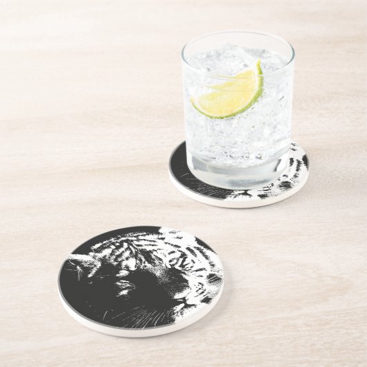 Zwarte en witte Pop Art Tiger Zandsteen Onderzetter (Zijkant)