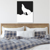 Zwarte en witte Pop Art Wolf Howling in Moon Canvas Afdruk (Insitu (Slaapkamer))