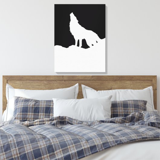 Zwarte en witte Pop Art Wolf Howling in Moon Canvas Afdruk (Insitu (Slaapkamer))