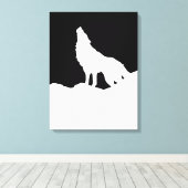 Zwarte en witte Pop Art Wolf Howling in Moon Canvas Afdruk (Insitu (Houten vloer))