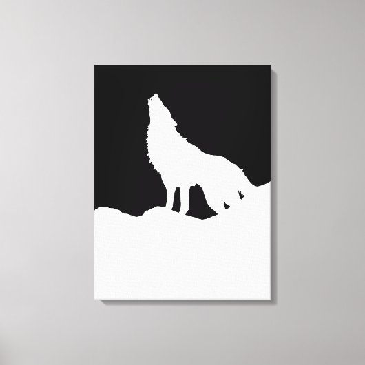 Zwarte en witte Pop Art Wolf Howling in Moon Canvas Afdruk (Voorkant)