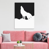 Zwarte en witte Pop Art Wolf Howling in Moon Canvas Afdruk (Insitu (Woonkamer))