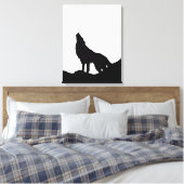 Zwarte en witte Pop Art Wolf Howling in Moon Canvas Afdruk (Insitu (Slaapkamer))