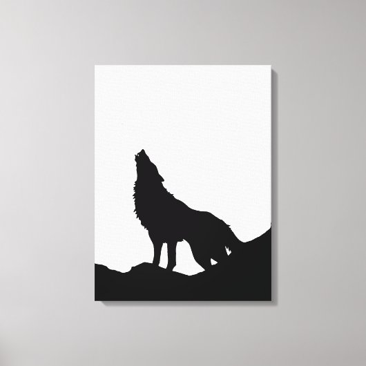 Zwarte en witte Pop Art Wolf Howling in Moon Canvas Afdruk (Voorkant)