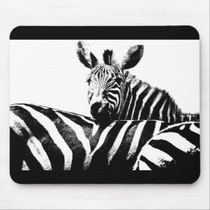 Zwarte en witte Pop Art Zebras Sjabloon Aangepast Muismat