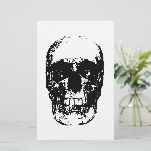 Zwarte en witte Pop Kunstschedel Briefpapier (Staand voorkant)