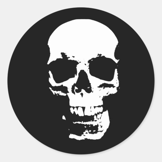Zwarte en witte Pop Kunstschedel Ronde Sticker (Voorkant)