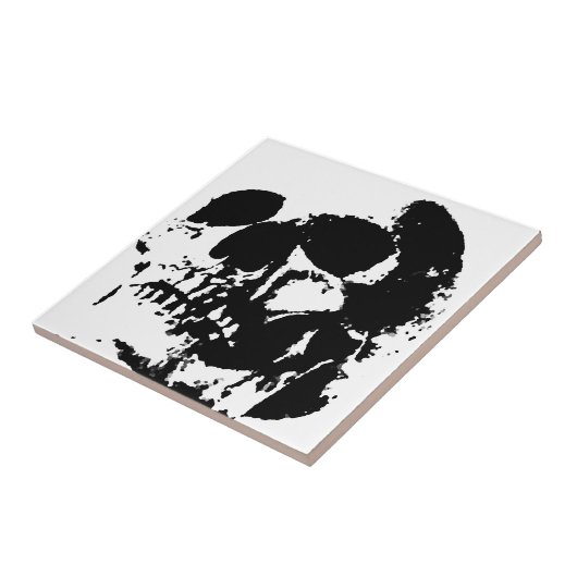 Zwarte en witte Pop Kunstschedel Tegeltje (Zijkant)