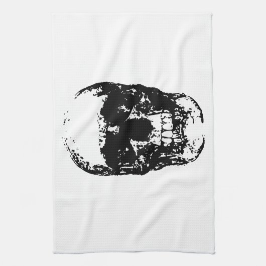 Zwarte en witte Pop Kunstschedel Theedoek (Verticaal)