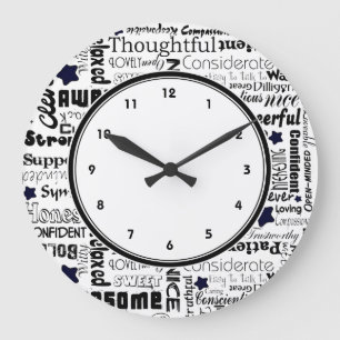 Zwarte en witte positieve woorden typografische kl grote klok