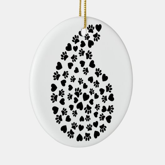 zwarte en witte poten en harten paisleypatroon keramisch ornament (Rechts)