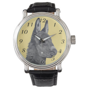 zwarte en witte potloodtekening schattige ezel horloge