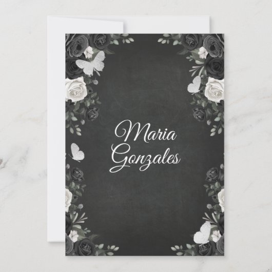 Zwarte en witte prinses Quinceanera Birthday Kaart (Achterkant)