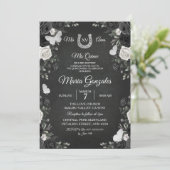 Zwarte en Witte prinses Quinceanera Birthday Party Kaart (Staand voorkant)