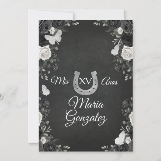 Zwarte en Witte prinses Quinceanera Birthday Party Kaart (Achterkant)