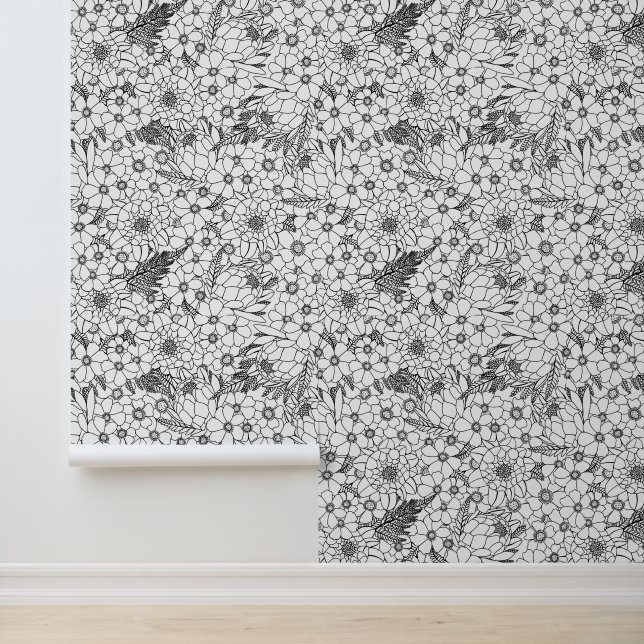 Zwarte en witte Protea Wildflower Garden Behang (Applicatie)