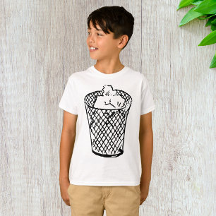Zwarte en witte prullenbak van draadgaas t-shirt