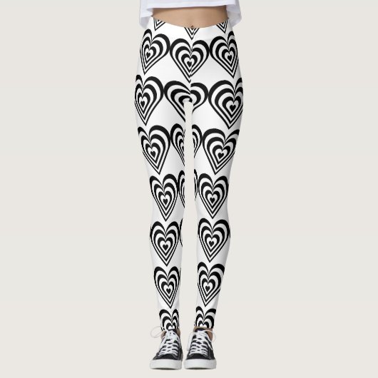 zwarte en witte pulserende zebra harten liefde leggings (Voorkant)