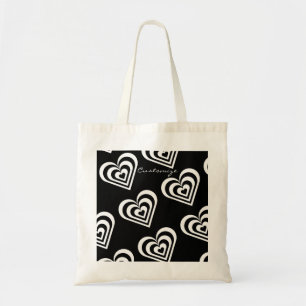 zwarte en witte pulserende zebra harten liefde tote bag