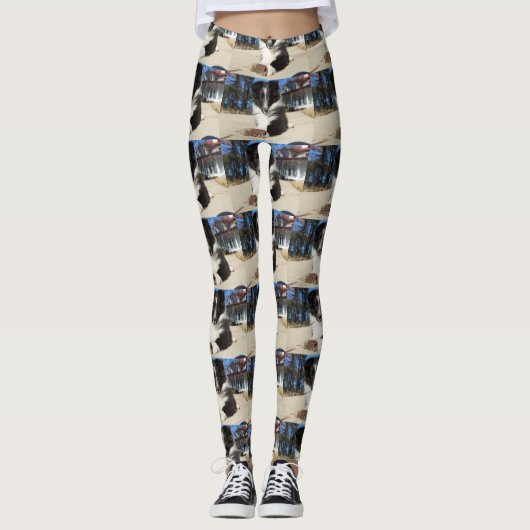 zwarte en witte puppy leggings (Voorkant)