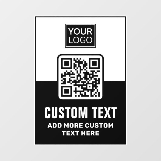 Zwarte en witte QR-code, logo en aangepaste tekst Raamsticker (Vel)