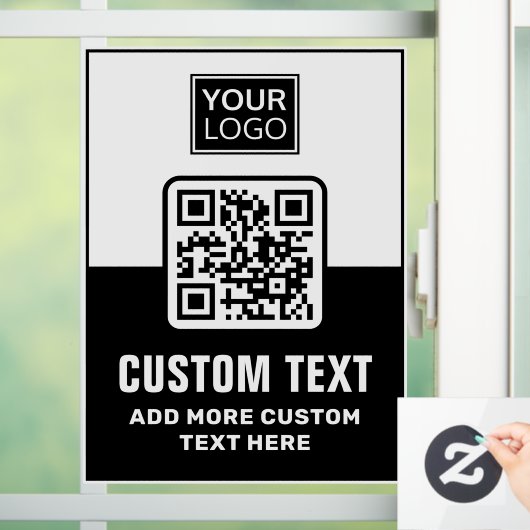 Zwarte en witte QR-code, logo en aangepaste tekst Raamsticker (Huis)