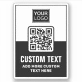 Zwarte en witte QR-code, logo en aangepaste tekst Sticker (Voorkant)