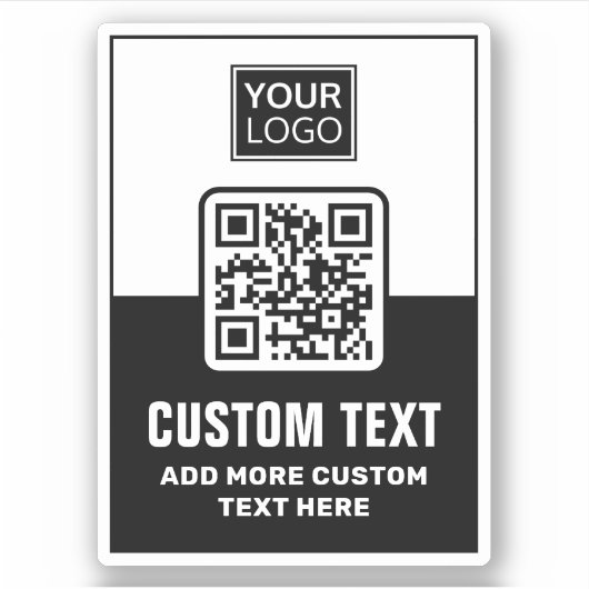 Zwarte en witte QR-code, logo en aangepaste tekst Sticker (Voorkant)
