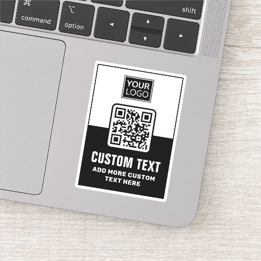 Zwarte en witte QR-code, logo en aangepaste tekst Sticker (Detail)